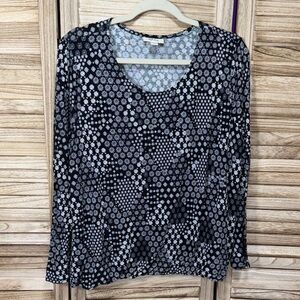 Style & Co Floral Patterned Black and White Women's Top Size L